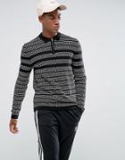 Asos Knitted Zip Polo Shirt With All Over Design - Black