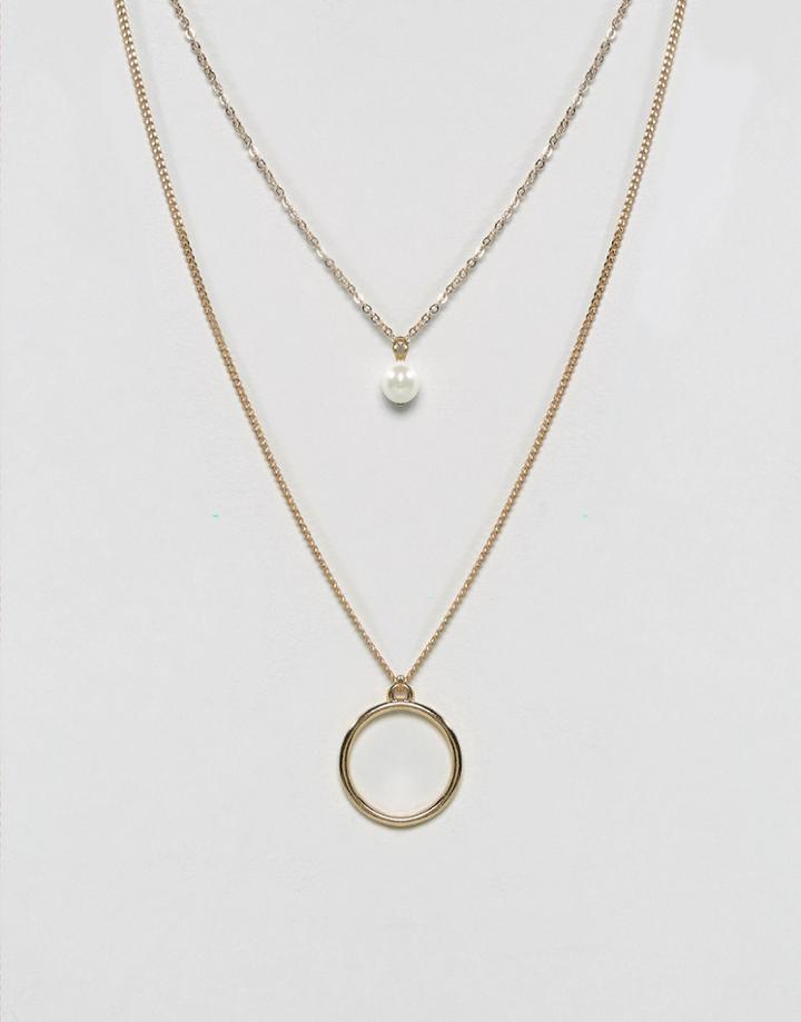 Asos Pearl And Open Circe Multirow Necklace - Gold