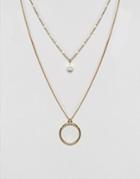 Asos Pearl And Open Circe Multirow Necklace - Gold