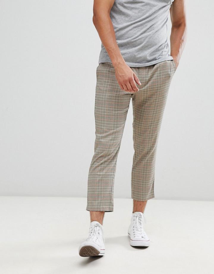 Only & Sons Cropped Check Pants - Brown