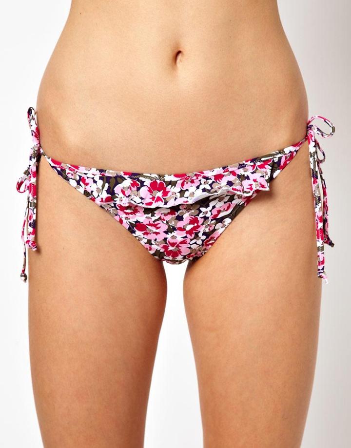 Pureda Floral Print Tie Side Bikini Bottom