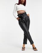 Asos Design Hourglass Leather Look Tie Waist Peg Pants In Black