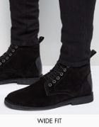 Asos Wide Fit Desert Boots In Black Suede With Leather Detail - Black