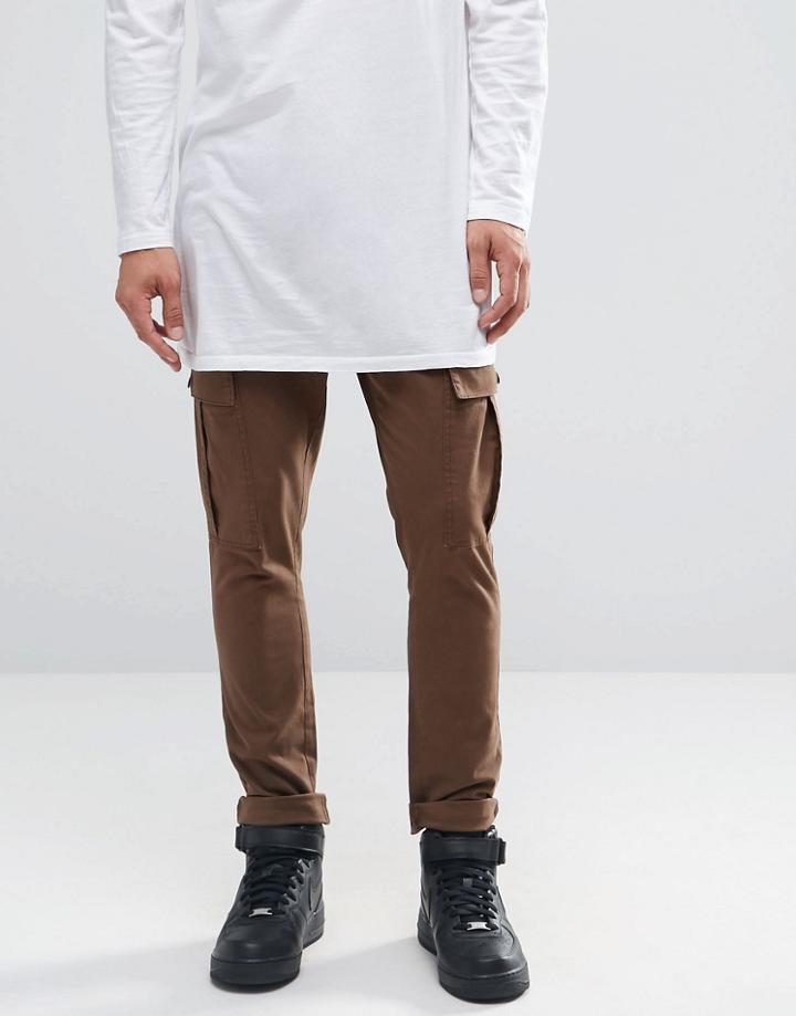 Asos Super Skinny Cargo Pants In Brown - Brown