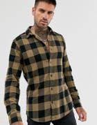 Only & Sons Slim Shirt In Tan Brushed Check Cotton