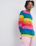 Asos Design Relaxed Long Sleeve T-shirt With Rainbow Stripe - Multi