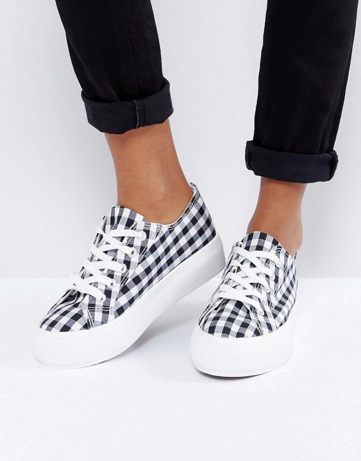 New Look Gingham Flatform Lace Up Sneaker - Black