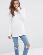 Asos Top With V Neck In Slouchy Rib - White