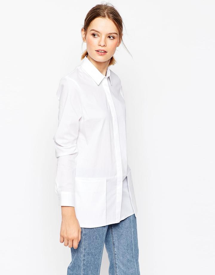 Asos Premium Longline Shirt With Oversized Pockets - White