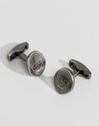 Simon Carter Antique Silver Oval Cufflinks With Skull Engraving - Silver