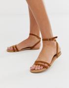 Boohoo Strappy Flat Sandals With Ankle Strap In Tan - Tan