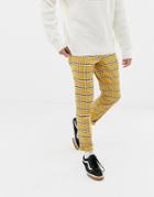 Asos Design Skinny Smart Pants In Bright Yellow Check With Drawcord Waist - Yellow