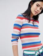 Bershka Bold Stripe Ribbed Sweater In Multi - Multi