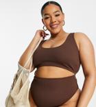 Asos Design Curve Mix And Match Crinkle High Leg High Waist Bikini Bottom In Chocolate Brown