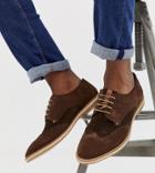 Base London Wide Fit Crosby Embossed Brogues In Brown Suede
