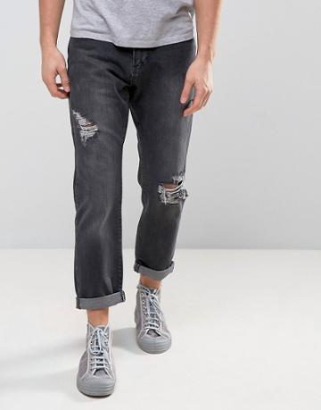 Zeffer Ripped Skater Fit Jeans In Washed Black - Black
