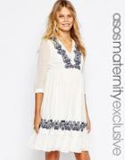 Asos Maternity Prairie Dress With Embroidery - White