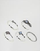 Asos Pack Of 5 Engraved Mini Stone Rings - Silver
