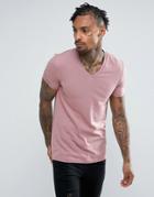 Asos Muscle Fit T-shirt With V Neck In Pink - Pink