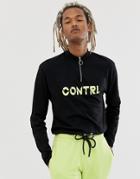 Asos Design Relaxed Long Sleeve Turtleneck Crop T-shirt With Print And Hem Toggles - Black