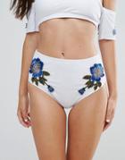 Boohoo Boutique Floral Embroidered Bikini Bottom - White