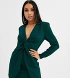 Asos Design Petite Twist Front Mini Dress-green