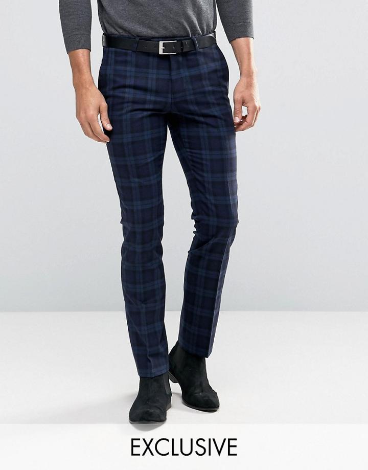 Noose & Monkey Super Skinny Pants In Plaid With Stretch - Navy