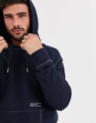 New Look Contrast Stitch Overhead Text Hoodie In Navy-black