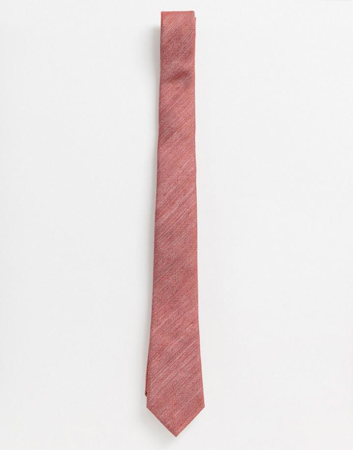 Asos Design Wedding Slim Tie In Rust - Orange