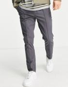 Asos Design Skinny Chinos With Elasticated Waist And Pin Tuck In Charcoal-gray