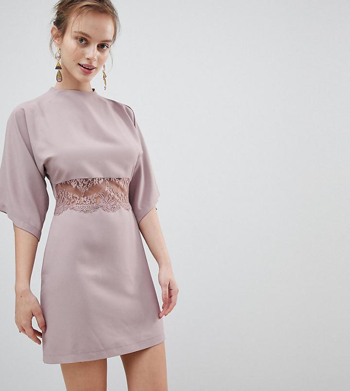Asos Petite Kimono Mini Dress With Lace Insert - Pink