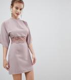Asos Petite Kimono Mini Dress With Lace Insert - Pink