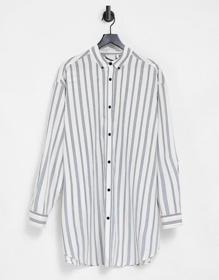 Asos Design Extreme Oversized Poplin Print Shirt In Retro Stripe-white