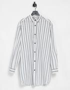 Asos Design Extreme Oversized Poplin Print Shirt In Retro Stripe-white