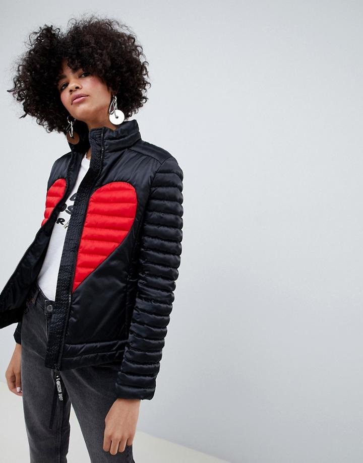 Love Moschino Heart Padded Coat - Black