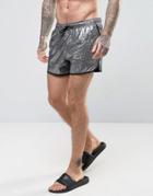 Asos Runner Swim Shorts In Silver Metallic In Short Length - Silver
