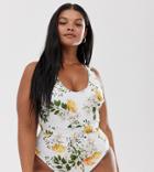 Peek & Beau Curve Exclusive Eco Scoop Swimsuit With Drawstring Channel Waist In Floral-multi