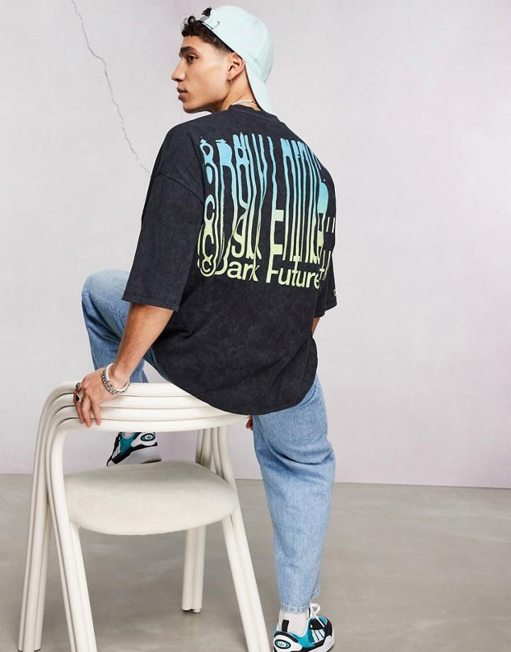 Asos Dark Future Oversized T-shirt With Blurred Logo Back Graphic Print In Washed Black
