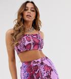 Elsie & Fred Zip Crop Top In Purple Snake Print Two-piece - Purple