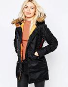 Alpha Industried N3b Parka With Faux Fur Hood And Contrast Lining - Black