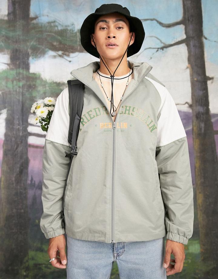 Asos Design Varsity Rain Jacket In Green With Contrast Panels