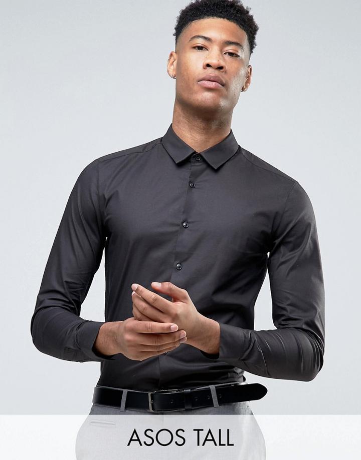 Asos Tall Skinny Shirt In Charcoal - Gray