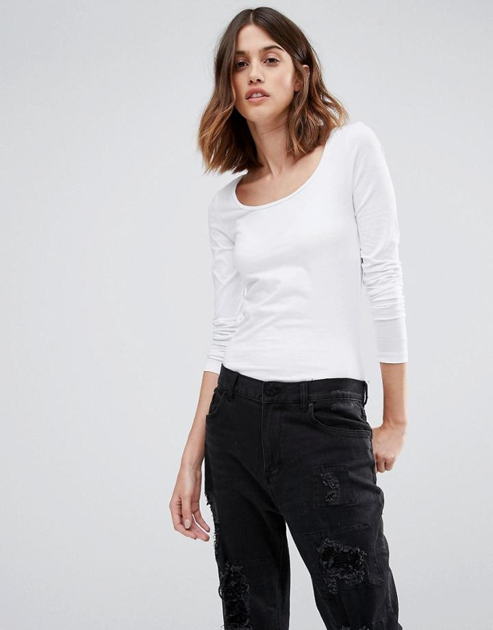 Vero Moda Scoop Neck Long Sleeve Top - White