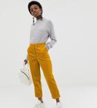 Asos Design Petite Jumbo Cord Tapered Pants With Turn Up - Yellow