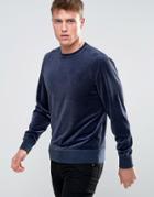 Esprit Sweatshirt In Velour Cotton - Navy