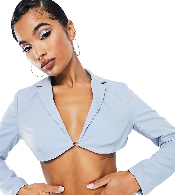 Asyou Underwired Crop Set Blazer In Blue-blues