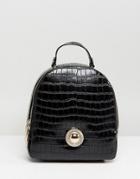 Versace Jeans Small Croc Backpack With Gold Button Detail - Black