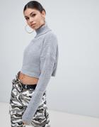 Missguided Roll Neck Cropped Sweater - Gray