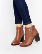 Miss Kg Janelle Buckle Heeled Ankle Boots - Tan