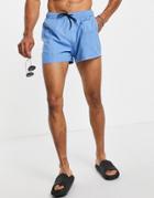 Asos Design Swim Shorts With Pin Tuck In Light Blue Short Length-blues